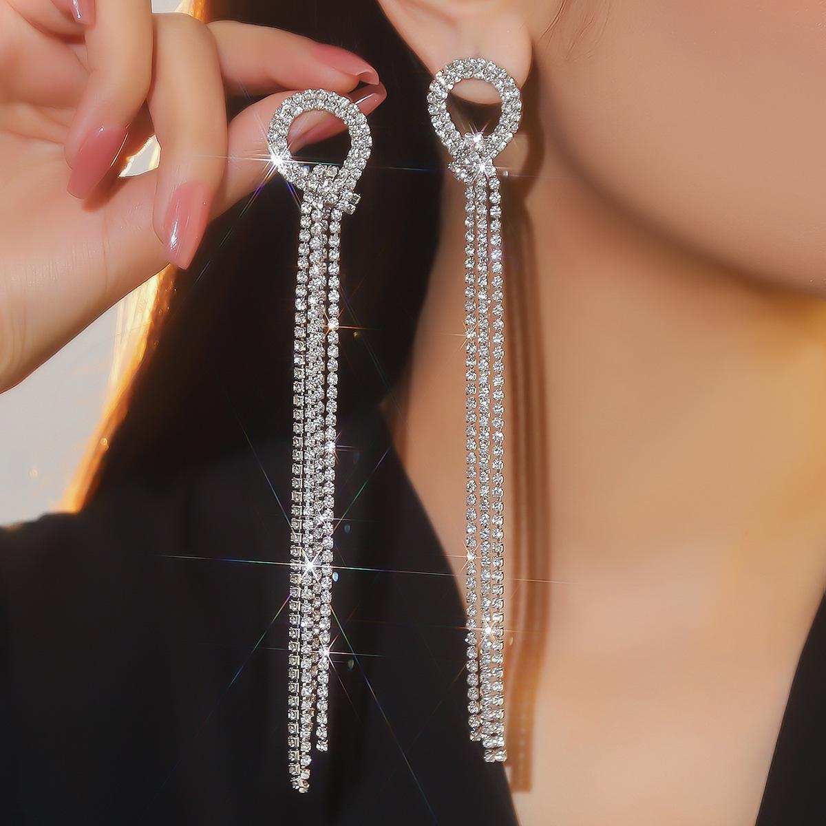 

Премиальные Роскошные Блестящие Удлиненные Серьги с Бахромой