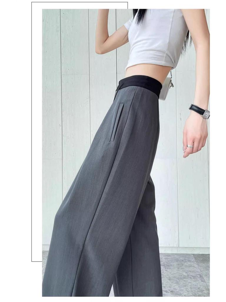 Women's Drapey Suit Pants: High-End Black, Straight, Narrow, or Wide-Leg, Slimming, Long Pants for Spring & Autumn 2025.