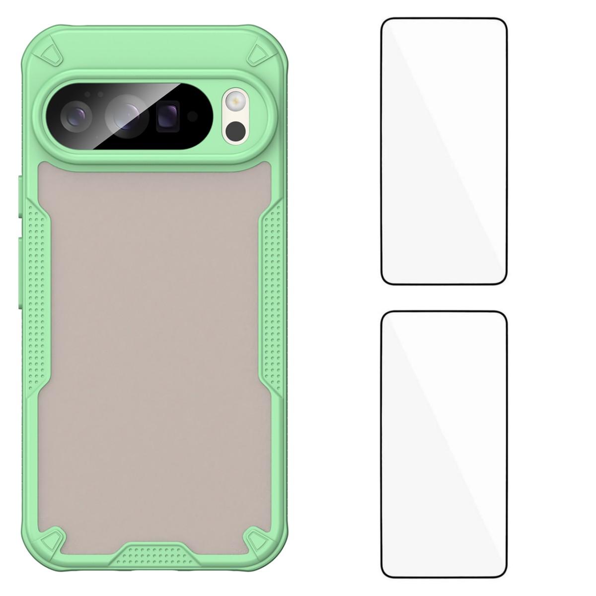 

For Google Pixel 10 Pro XL Back Cover WANLONFENG MFFJ2 Series TPU+Acrylic Phone Case with 2PCS Tempered Glass Green
