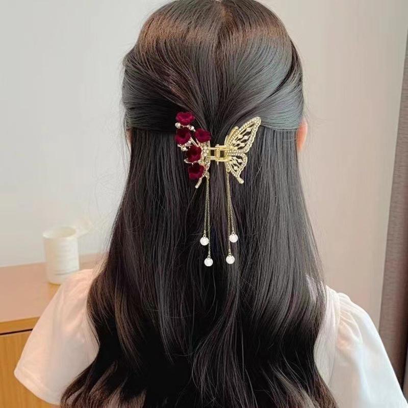 Metal Butterfly Hair Clip Pin Tassel Pendant Pair Accessories Women Simple Hair Claw Clip Butterfly Pearl Tassel Hair Clip