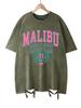 Malibu Beach Letter Prints Washed TShirt Cotton Women Oversized T Shirt Casual ONeck Short Sleeve Tops New Woman Clothes