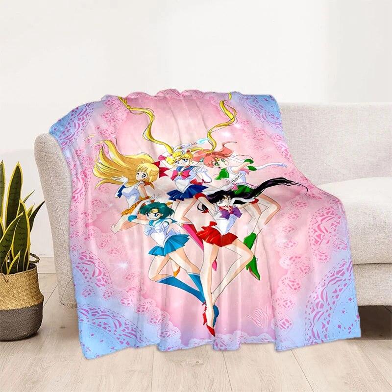 Deka s potiskem Sailor Moon Pretty Soldier Ultra lehká měkká plyšová deka z flanelu na rozkládací pohovku Pohovka Kancelářské dárky