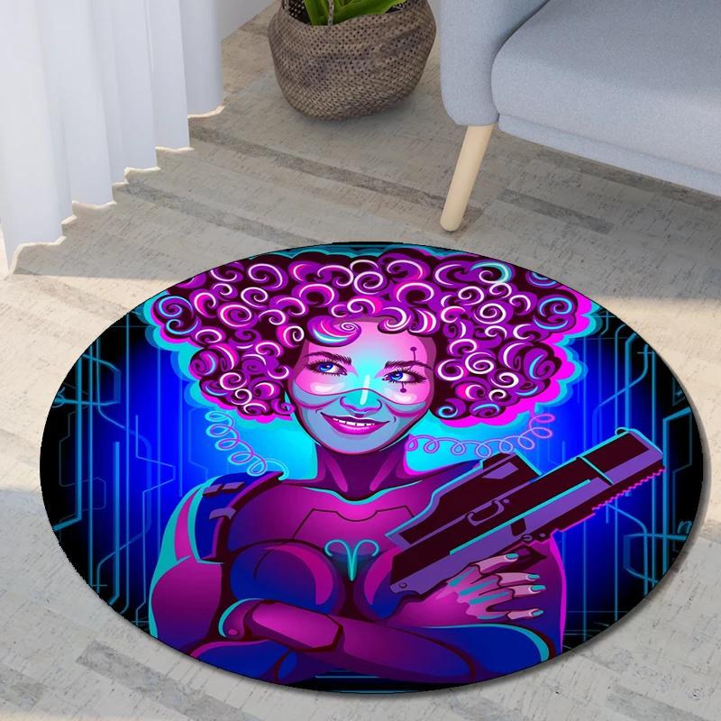 

Neon Horoscope Sci-fi Printed Round Carpet for Living Room Mat for Kids Floor Rug Yoga Mat Bedroom E-sports Chair Non Slip Mats 60cm