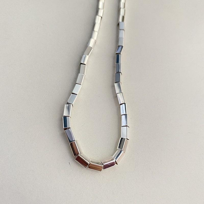 Collana con piccolo tubo quadrato in argento sterling 925 per donna, collane con catena a clavicola, gioielli per feste, regali nuovi