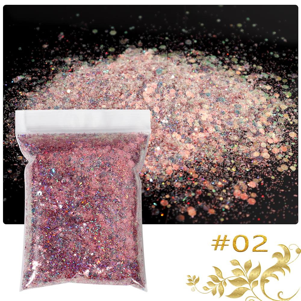 50g/sáček Mořská panna Šestiúhelníkové třpytivé vločky 3D flitry Třpytivé duhové Smíšené flitry Plátky Paillette DIY Nail Art Decoratio