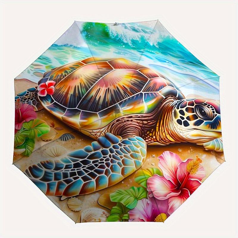 Turtle, Beach Theme 8 Bone Hand Automatic Folding Umbrella, Compact and Portable Design, A Perfect Gift for Birthday, Christmas or Business