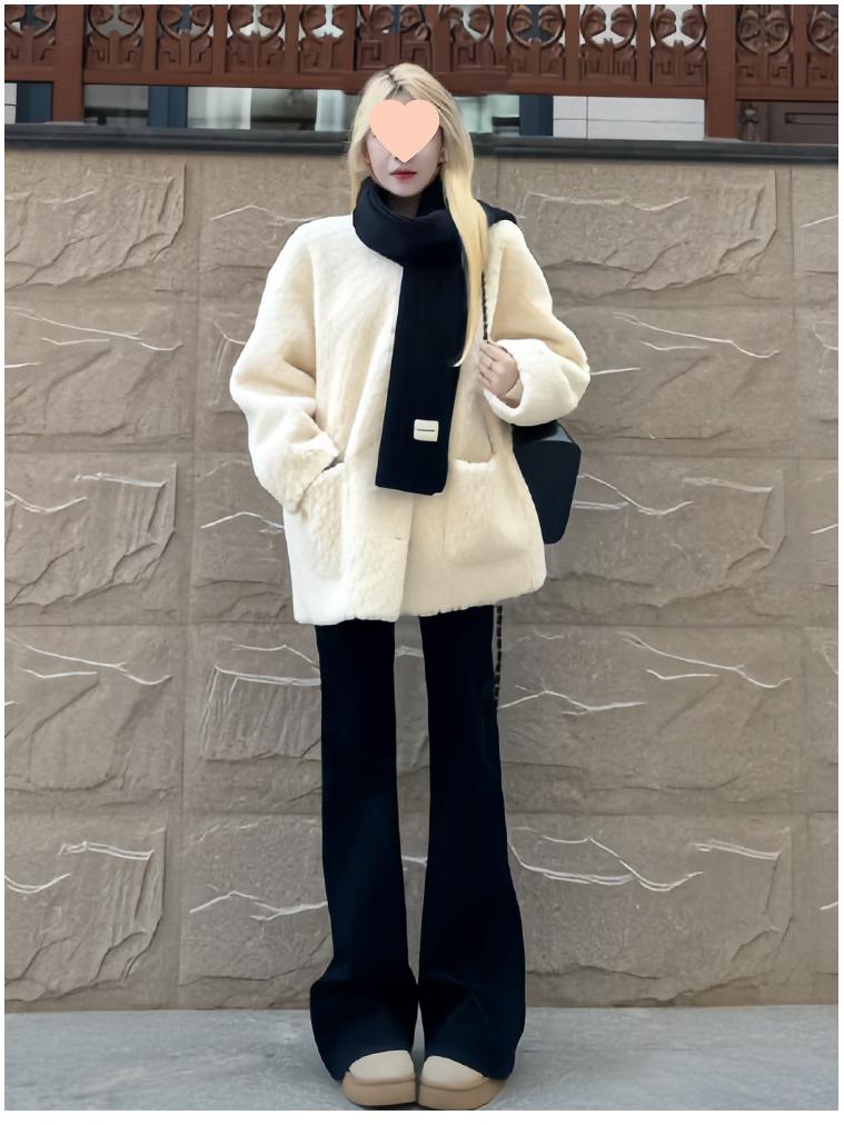 Damen Schwarze Fleecegefütterte High-Waist Schlankmachende Schlaghose für Herbst/Winter 2025