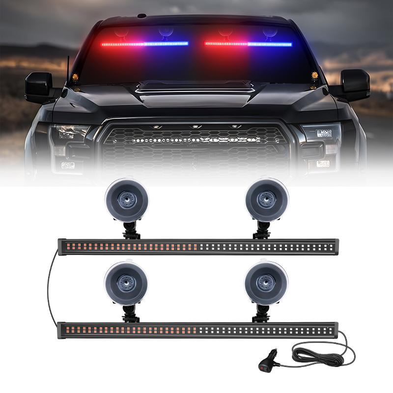 2PCS Car Strobe Lights 96LED Front Windshield Flash Emergency Lamp Bar for Car Suv Roof Top Strobe Warning Lights Assembly
