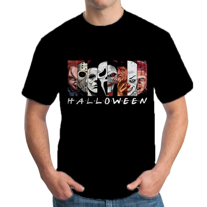 Retro Clown Graphic Male T-shirts Harajuku Tees Man Hip Hop T-shirt Halloween Black Streetwear