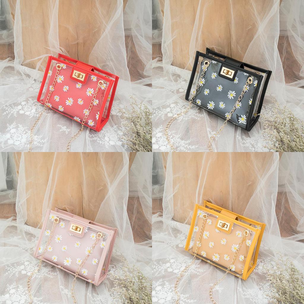 Stylish Chain Small Handbags Women Daisy Flower Transparent Shoulder Bag
