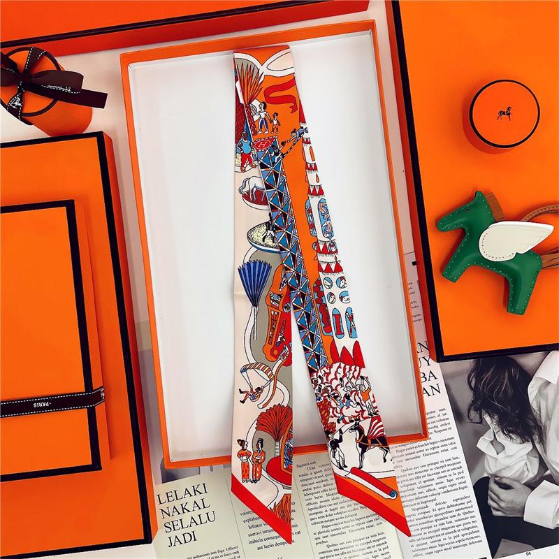 100% Silk High Quality Luxury Brand Goods Scarf Women Headband Foulard Tie Ribbon Neckerchief Skinny Scarves Hair Accessories