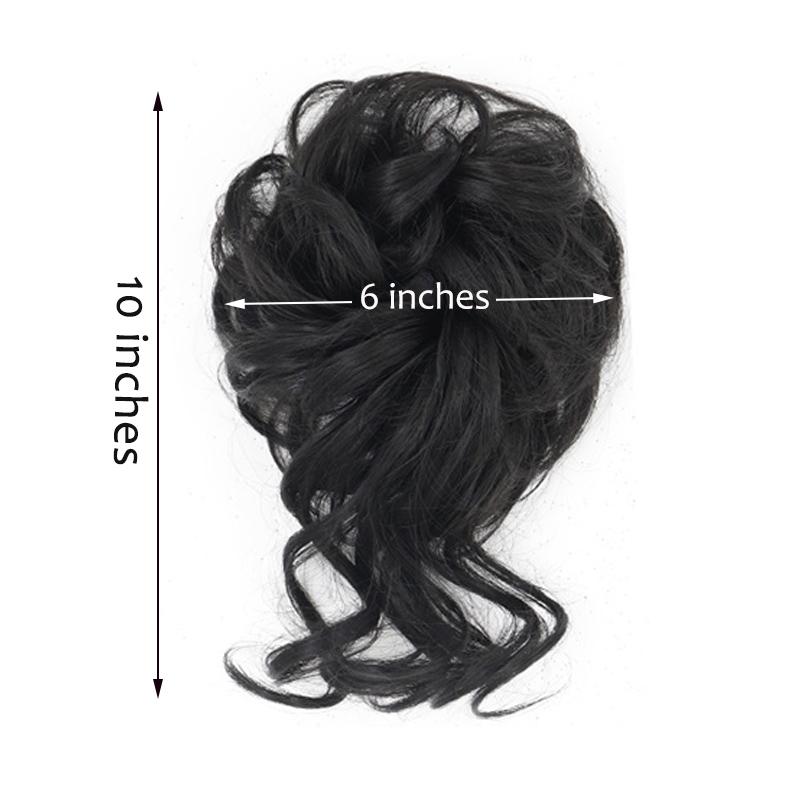 Unordentlicher Dutt Haarteil Wellig Lockig Synthetisch Hochsteckfrisur Chignon Fake Scrunchies Pferdeschwanzverlängerung für Damen Dunkelbraun