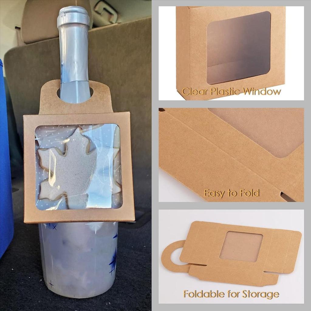BHBL Wine Bottle Box with Window, 30 Pcs Box,Wine Boxes Favor Box Charcuterie Box Soap Packaging Box for Gift Brown