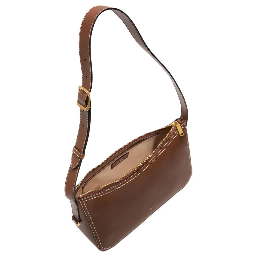 Bally Logo Gold Foil Leather Shoulder Bag Women Shoulder Bag Brown 6312069