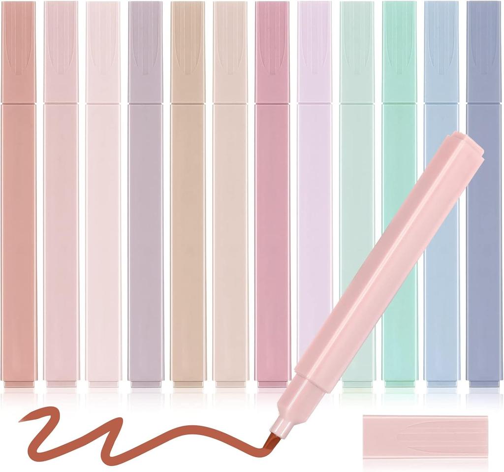 12 Pcs Aesthetic Cute Highlighters Pastel with Chisel Tip Pastel Markers Cute Highlighters Pens Multicolor Kawaii Stationary