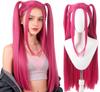 WANNA PARTY Koreanische Popband Thema Mira Rosa Perücke für Damen | Lange Gerade Synthetische Kostümperücke mit Verstellbarer Kappe | Helle Rosa Haarperücke für Co