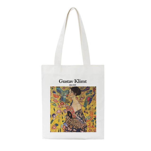 Gustav Klimt Bag New Shopper Bag Casual Harajuku High-capacity Canvas Bag Art Letter Fun Fashion Vintage Women Shoulder Bags