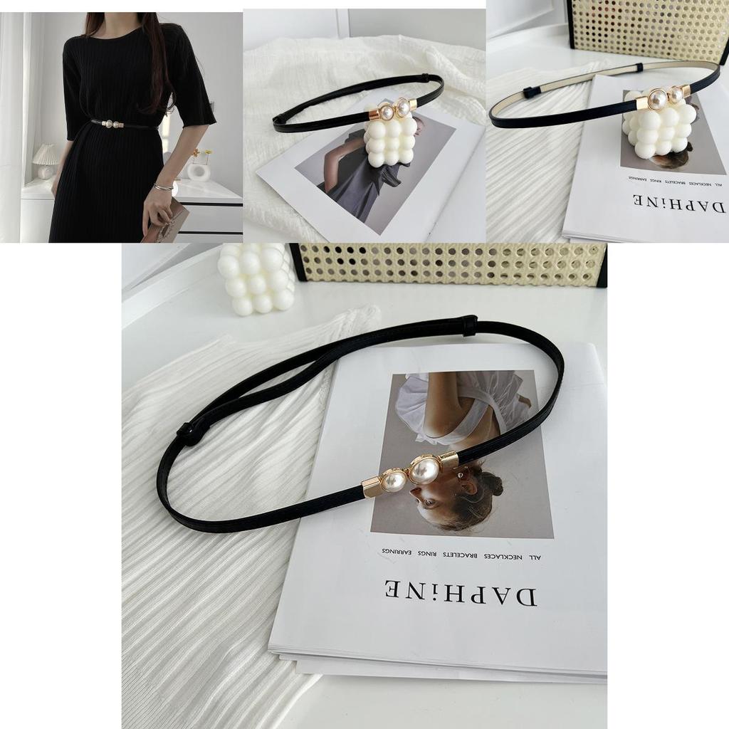 Stunning Matte Black Women's Belt With Elegant Pearl Buckle Perfect For Summer Outfits