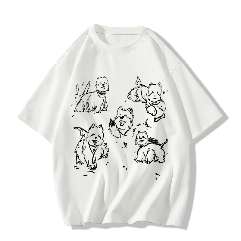 Ladies Summer Short Sleeve Round Collar Pullover Casual Dog Letter Printed Oversize T Shirt Top