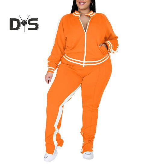

2 шт./комплект женский спортивный костюм плюс размер застежка-молния длинный рукав спортивный костюм с брюками свободный крой спортивный костюм спортивный наряд для бегунов XXL темно-оранжевого