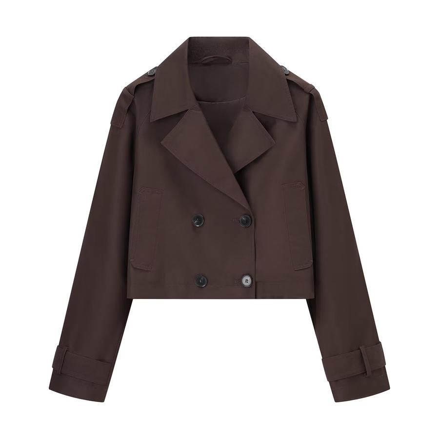 

Trendy Windbreaker Jacket for Women with Double Lapel M коричневий