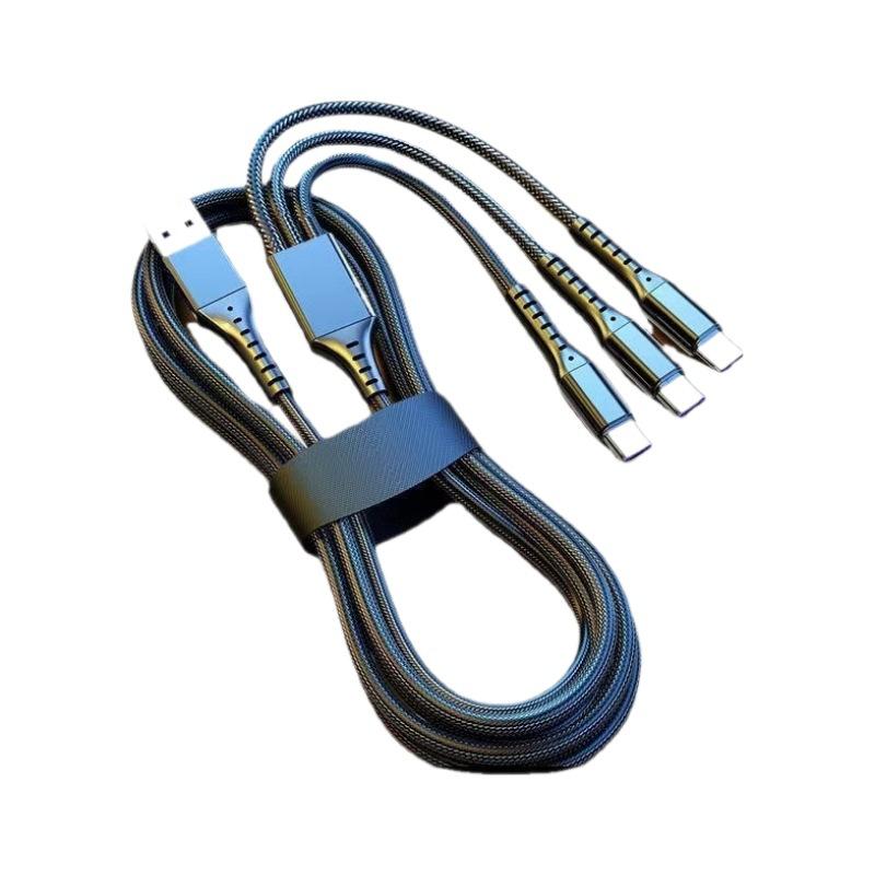 

1Pc Data Cable One-to-three Super Fast Charging 100w Flash Charging Is Suitable for Apple Mobile Phone Cable Android Three-in-one Charging Cable