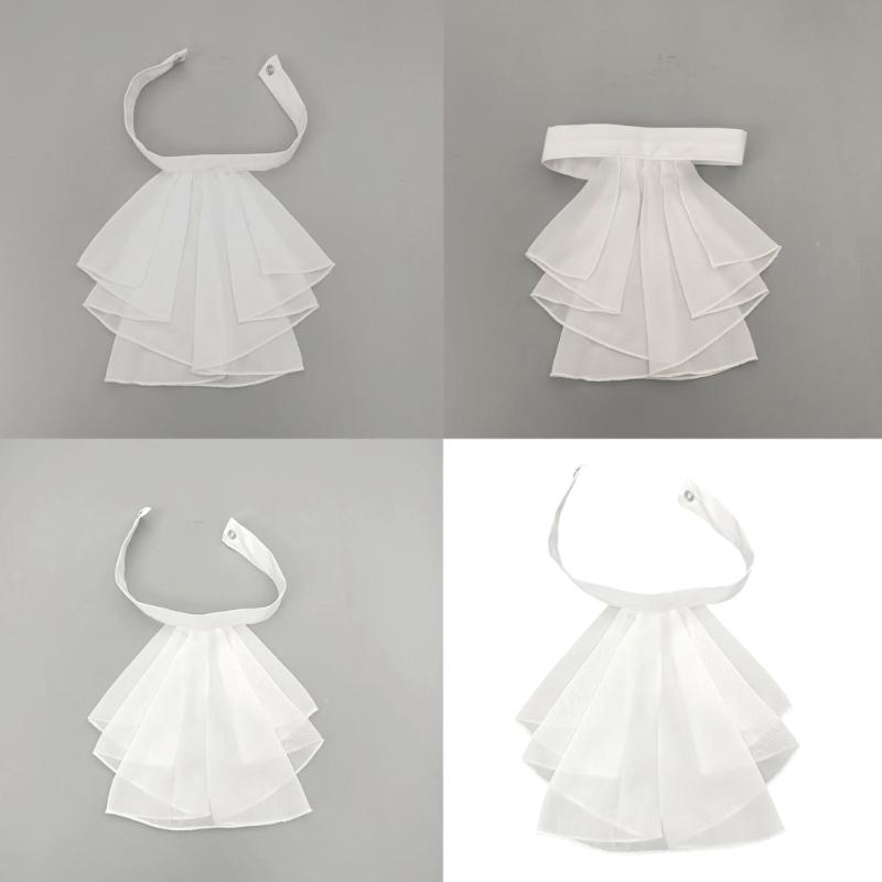 Elegante Collare Finto in Chiffon Staccabile Multistrato a Ruffle Collare per Matrimoni Spettacoli sul Palco Feste in Costume