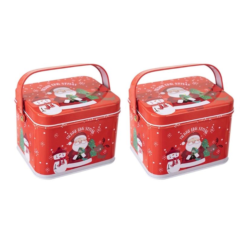 2pcs Christmas Decoration Candy Boxes with Convenient Carry Handle Sweets Storage Solution Handheld Candies Holder