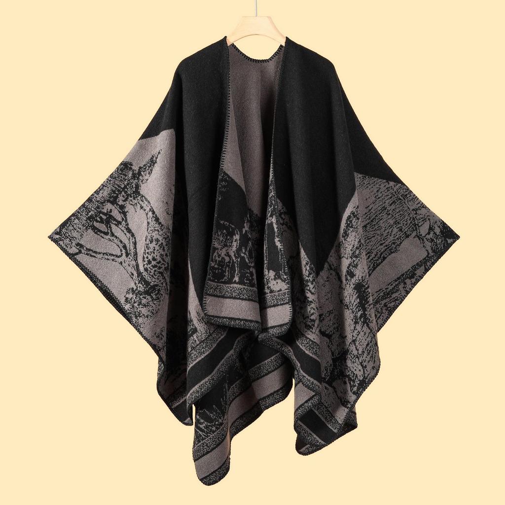 Versatile Plaid Women's Faux Cashmere Shawl: Ethnic Style Slit Cape for Autumn/Winter