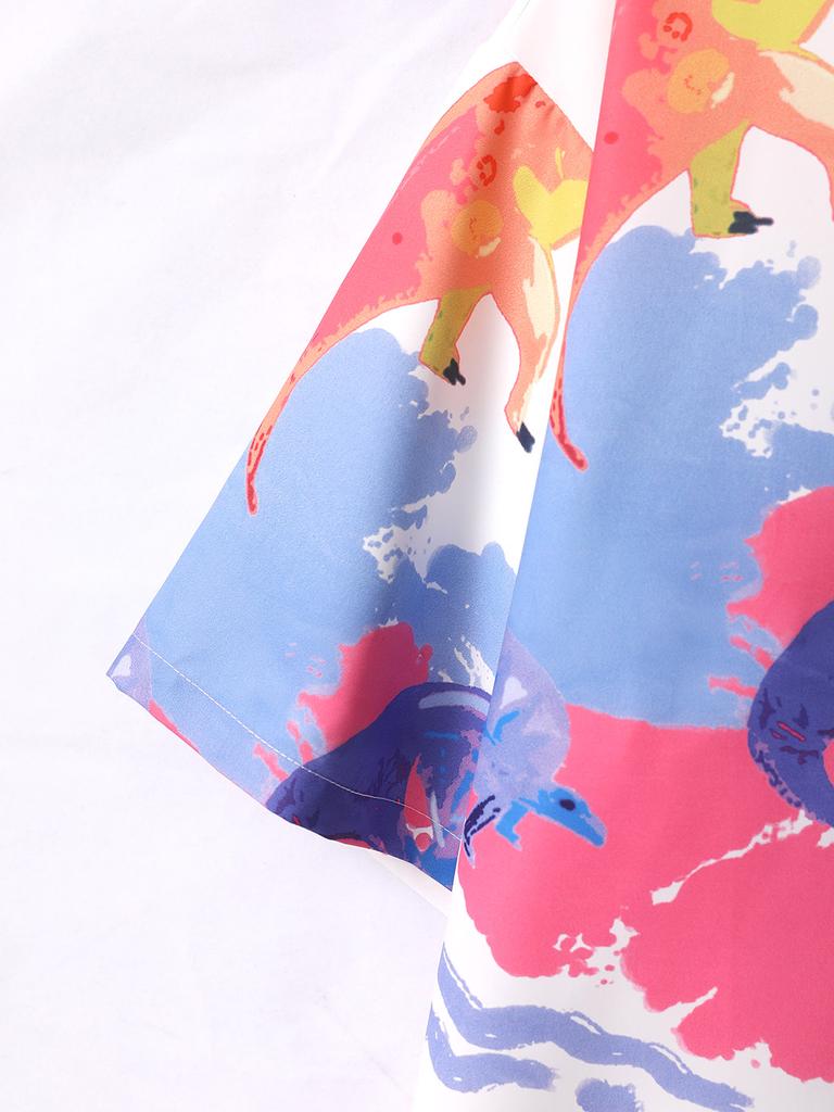 Oversized Loose Dinosaur Printed Short Sleeved Shirts for Men Summer Casual Shirt Trendy Versatile Streetwear for Male