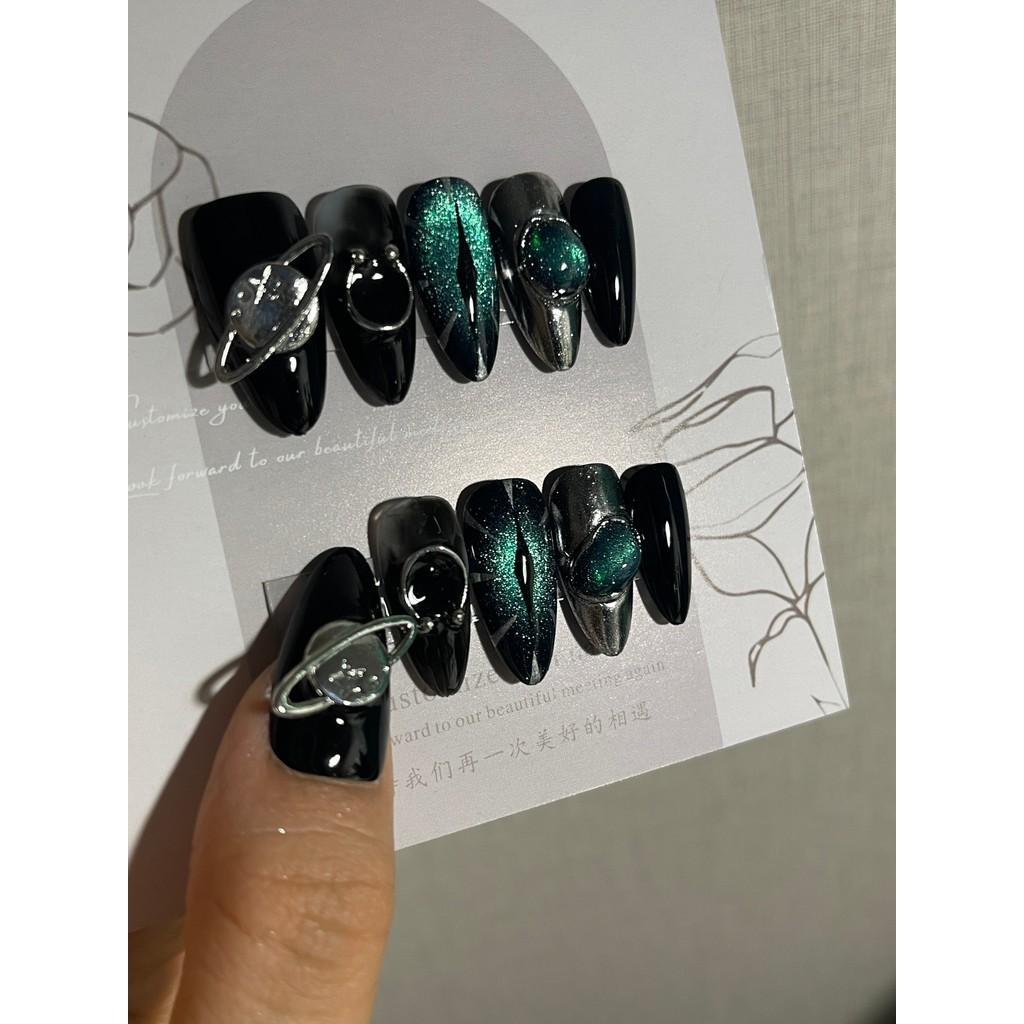 

Искусственные ногти ручной работы, глазурь Crystal Aurora Cat Eye, ногти для фототерапии, накладные ногти, многоразовые и съемные ногти L