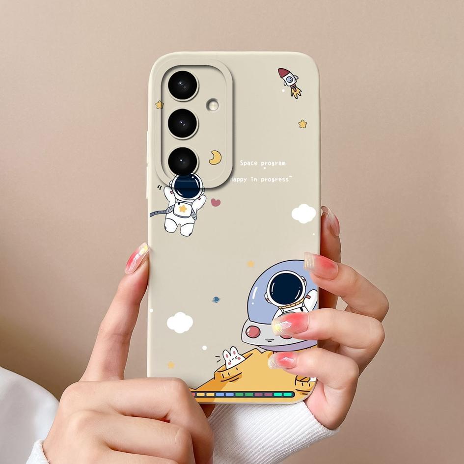 Módní pilotní pouzdra kryty pro Samsung S25 Plus Ultra A05 A16 A56 A26 A36 F14 A05S Cool astronautský vzor Super nárazuvzdorný tekutý silikon pro Samsung