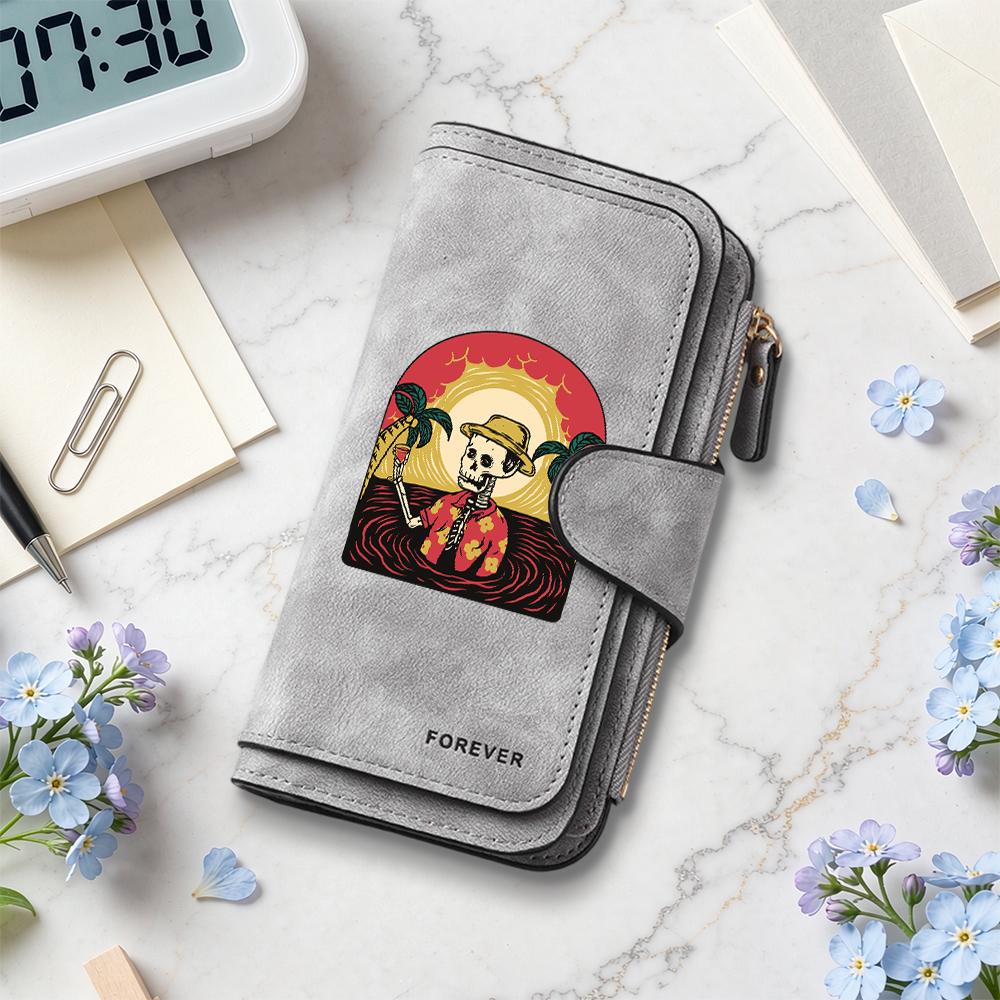Retro Skeleton Pattern Long Wallet Fashionable Casual Portable Multiple Card Slots Forever Printed Daily Use Storage Purse