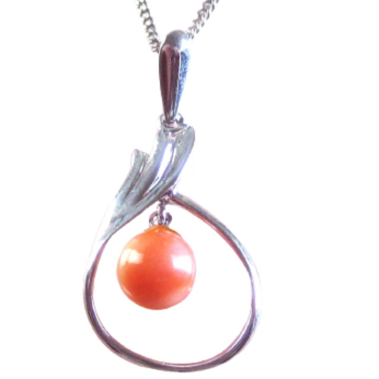 [Craftsman s Crafts Museum] Deep Sea Coral Pendant, Silver Fitting, 6.1mm Bead, 40cm Plated Chain Included, Undyed Coral Necklace