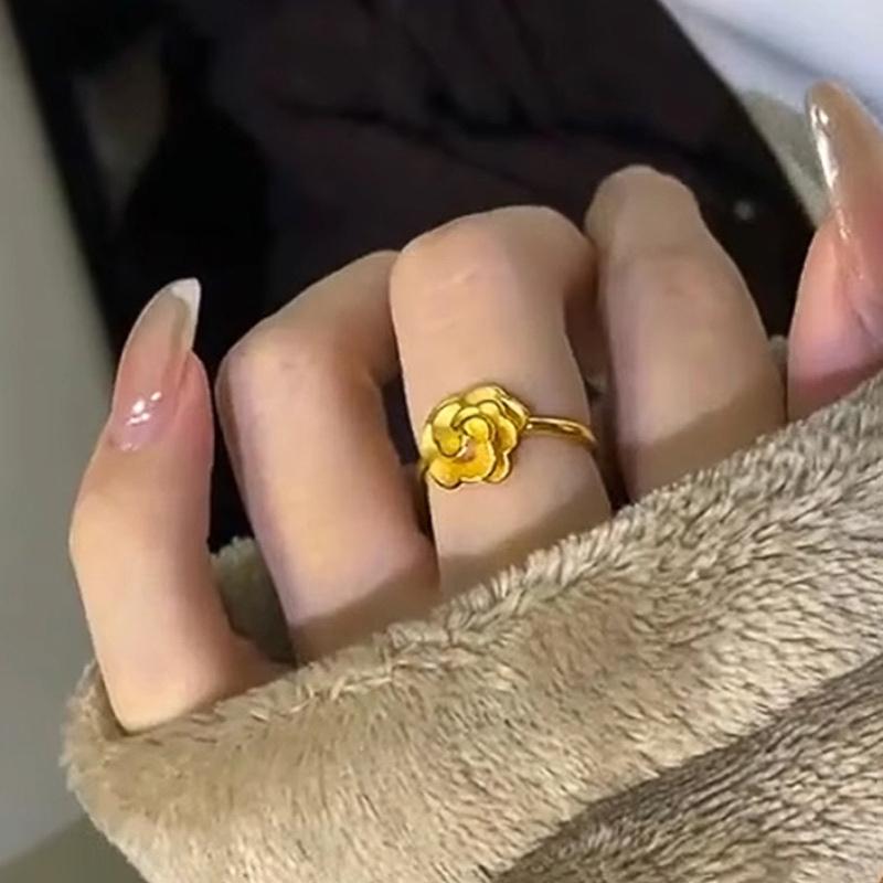 Antique Gold Craftsmanship Frosted Floral Rings for Women Simple Luxurious Fashionable Rose Ring Adjustable Party Jewelry Gift