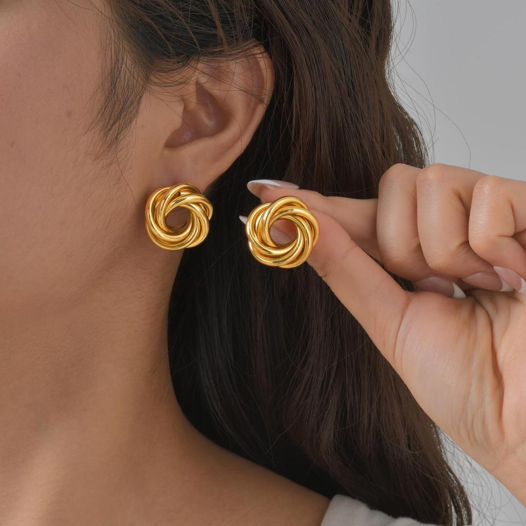 Geometric Irregular Twist Texture Earrings for Women, Gold Color Chunky Stud Earrings, Vintage Jewelry Gift