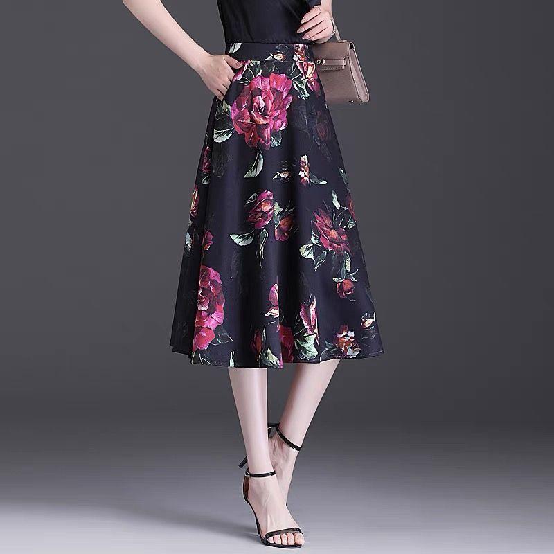 Summer Women's Floral Skirt Mid To Long Style Fashionable and Slimming New Style A-line Skirt In Color
