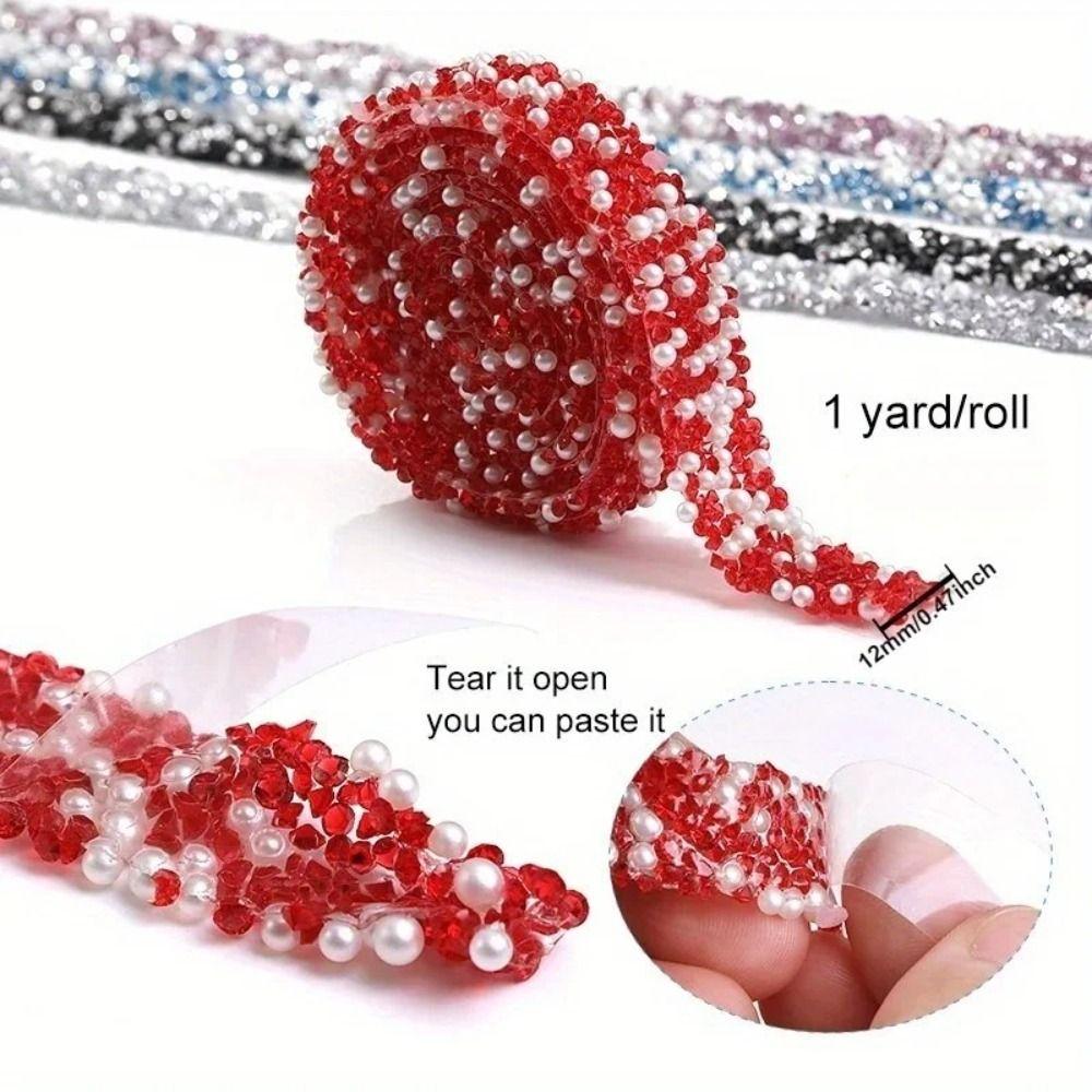 Nowy 1 jard Taśma z brokatem, wiertło, żywica, perła, brokat, kryształowa naklejka, samoprzylepne cyrkonie, wstążka, naklejka, dekoracja odzieży