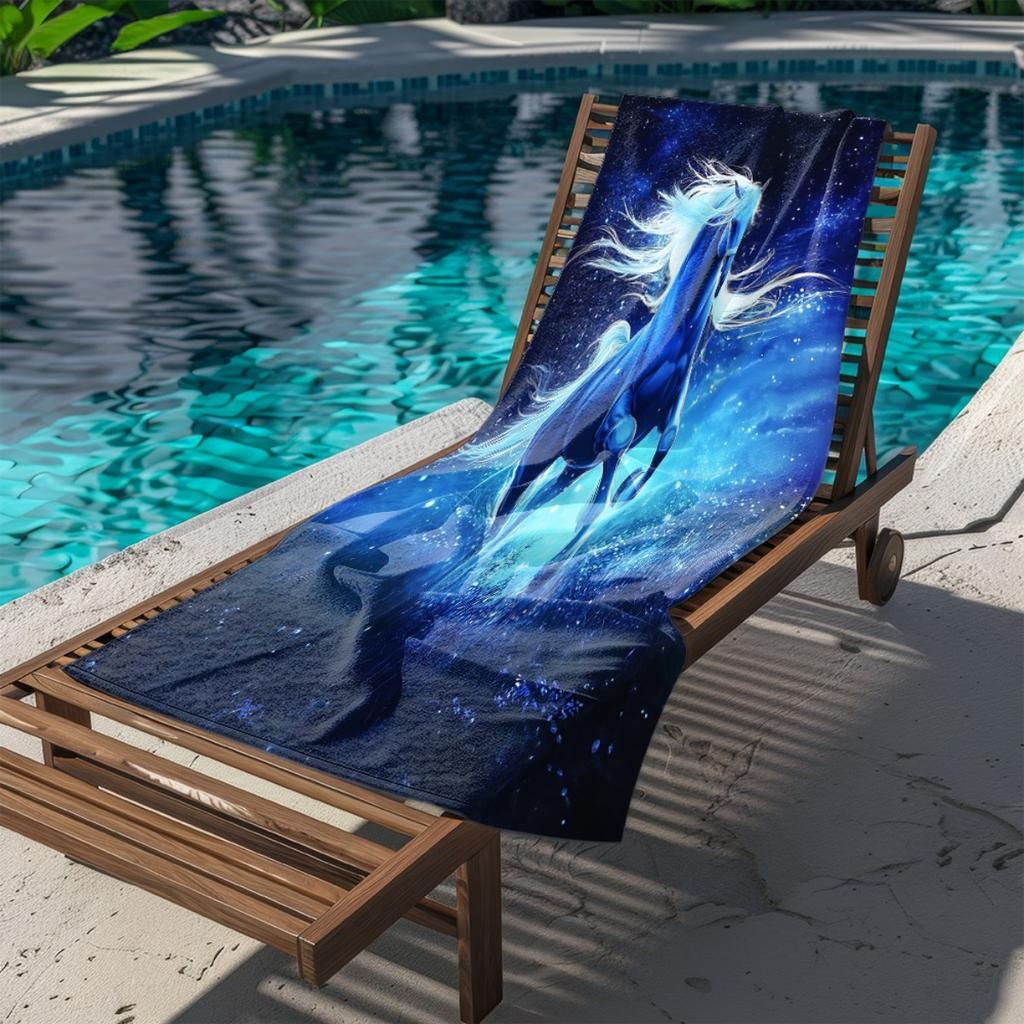 Blue Horse Starry Sky Print Beach Towel Polyester Soft Quick Dry Large Bath Towel Summer Swimming Pool Surfing Blanket