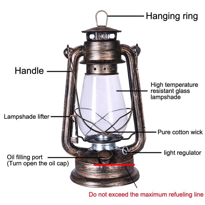 1Pc 25Cm Bronze Kerosene Lamp Retro Horse Lamp Camping Lamp Outdoor Tent Lamp Emergency Camping Portable Hanging Lamp