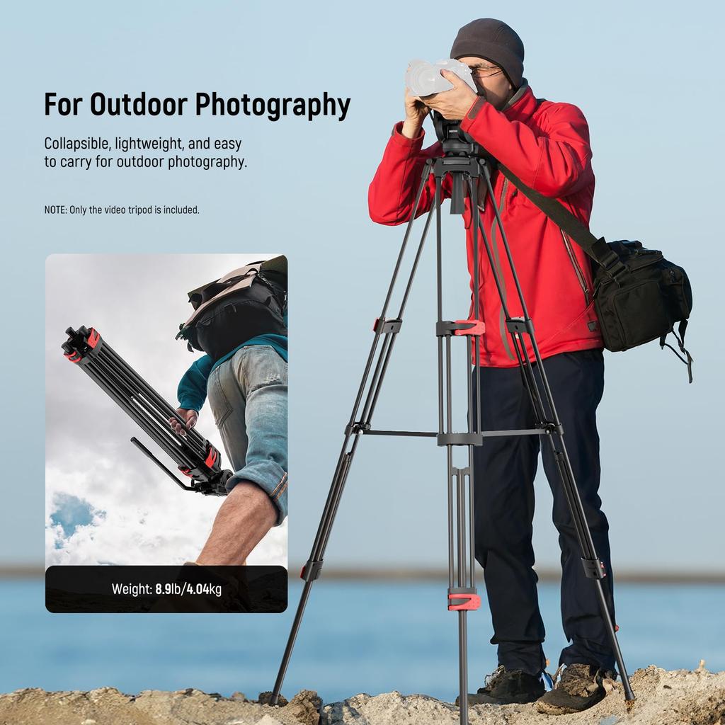 NEEWER Basic 187cm Video Tripod with Video High Camera Tripod with Dynamic Suitable for Maximum Load TP37 Head, Metal, Durability, Damping/Mid-Level