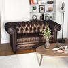 2-Seater Chesterfield-Style Sofa with Removable Cushion, In Faux Leather, Wood and Metal, 160x84x80 Cm, Brown