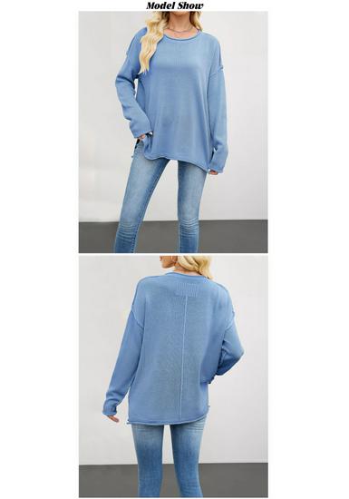 2026 European & American Women's Solid Color Knit Pullover - Autumn/Winter Loose Fit, Round Neck Sweater.