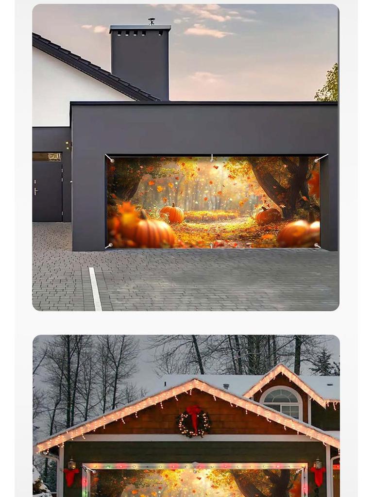 Autumn Harvest Thanksgiving Pumpkin Maple Leaf Polyester Garage Banner