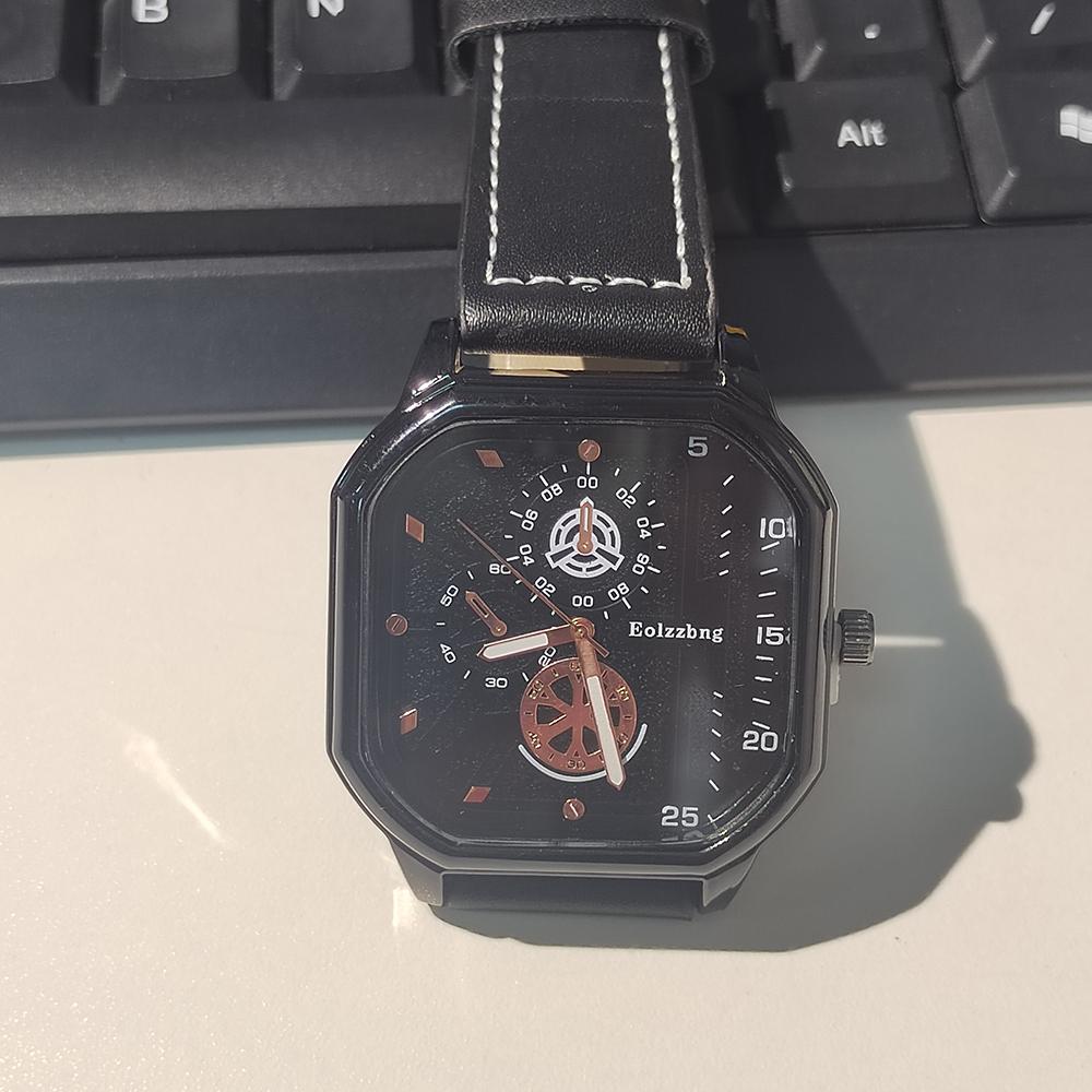 Men's Quartz Watches Alloy Dial Business Men Watch PU Leather Strap Square Sports Watch Cool Black Wristwatch for Man