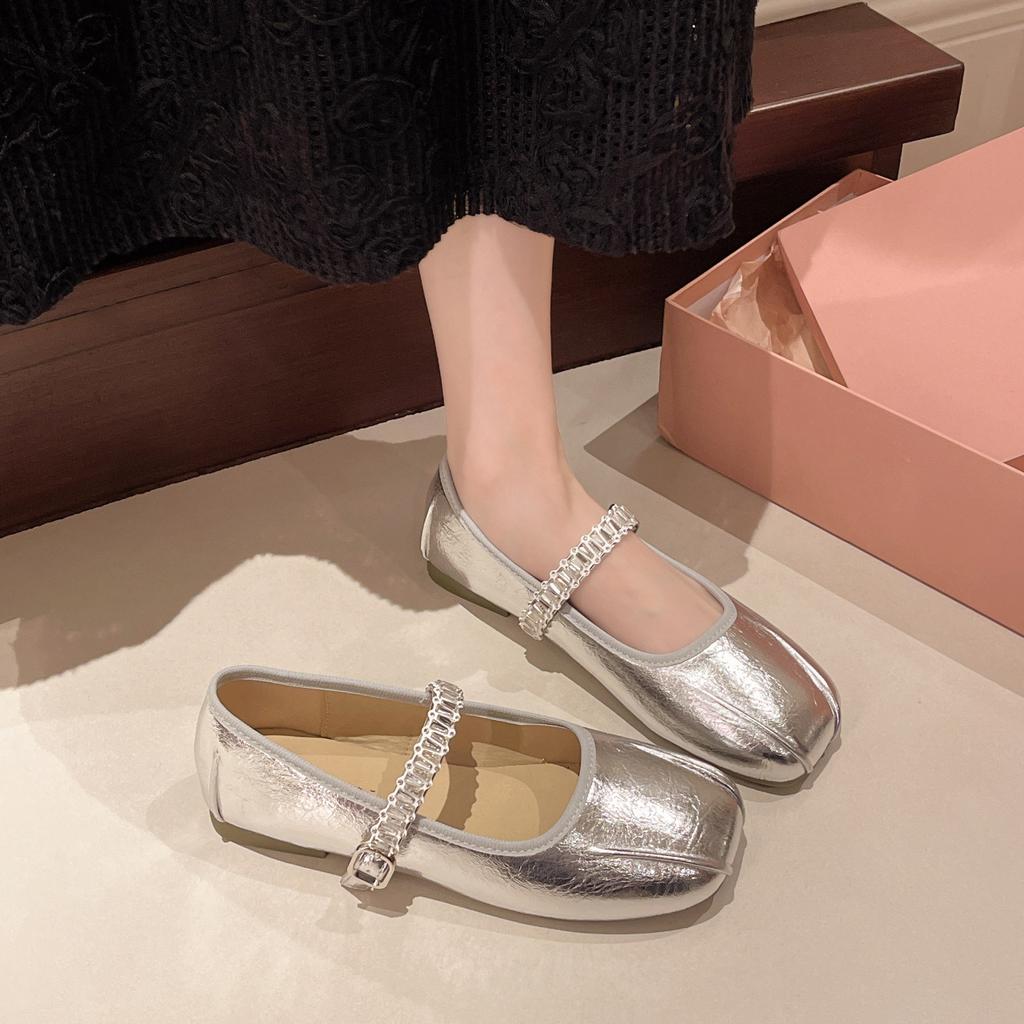 Silver French retro flat bottom light mouth inner height increase single shoes women's summer 2025 new skirt versatile Mary Jane shoes