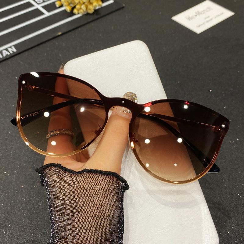 

Classic Rimless Sunglasses Women Gradient Sunglasses Female Retro Brand Outdoors Shades for Ladies UV400 Colored Glasses as picture коричневый