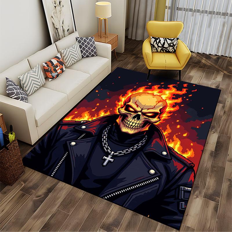 "Fiery Ghost Skull Skeleton Art" suitable as a non-slip mat for the living room or bedroom sofa