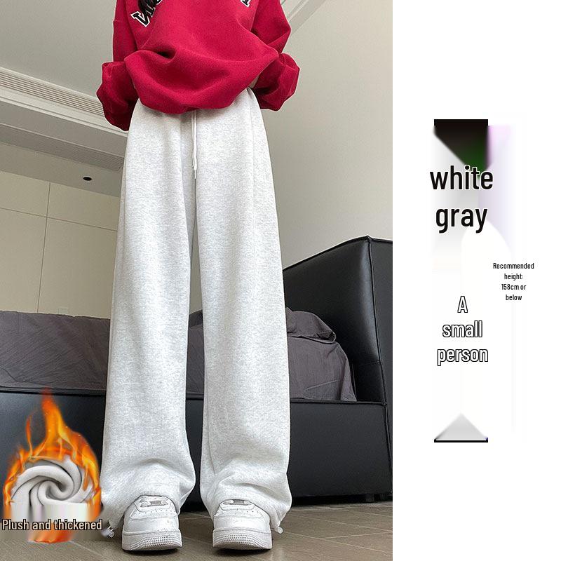 Women's 2024 Winter Fleece-Lined American Style Sweatpants - Slimming Loose Fit, Straight & Wide Leg Joggers