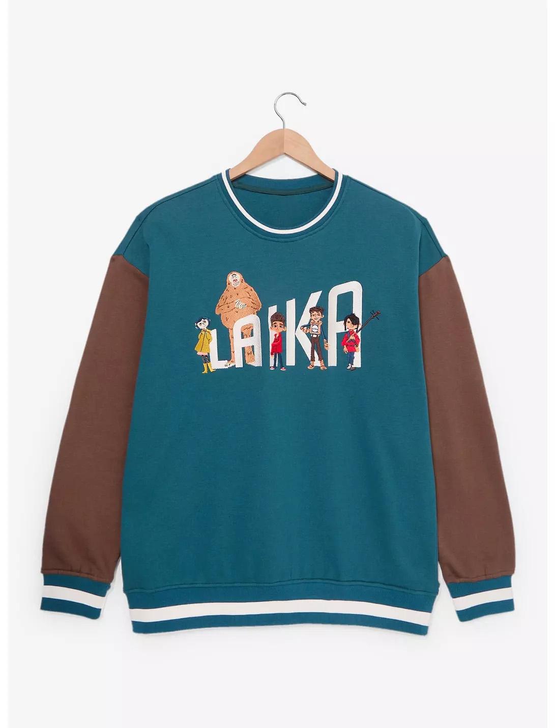 

LAIKA Studios Vintage Color Block Crewneck Hoodie Retro Casual Long Sleeve Sweatshirt for Autumn/Winter Cartoon Print Streetwear Anime Top S